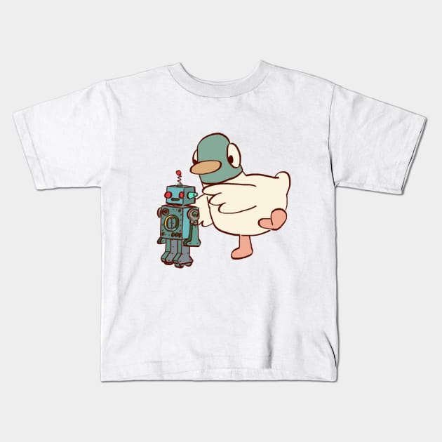 duck with robot / children cartoon Kids T-Shirt by mudwizard